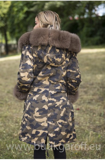 LONG CAMO PARKA WITH BROWN REAL FOX FUR