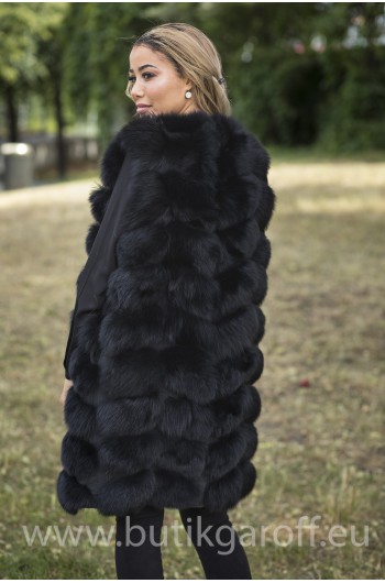 LONG Vest real fur - BLACK long 90cm