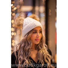 Winter cap with 2 pompons - white