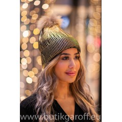 Winter cap with real racoon pompon - model 1