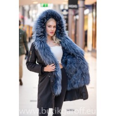 Premium Real Fox Fur Parka - SVART/BLA