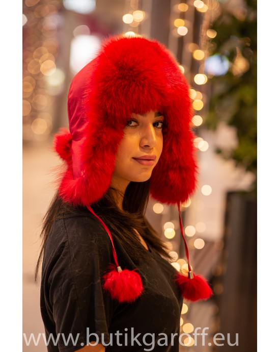 Winter cap with real fox fur - model 9
