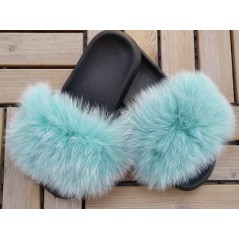 Fluffy fur slipper - turquise