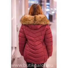 Vinröd vinter jacka Garoff med fuskpäls krage 1896D