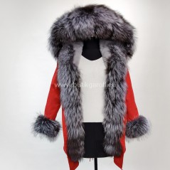 Winter Red Parka with real silver fox fur - Model nr 64