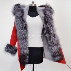 Winter Red Parka with real silver fox fur - Model nr 64