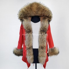 Winter Red Parka with real racoon fur - Model nr 68