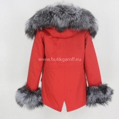Short Red Winter Parka with real silver fox fur  - Model nr 73