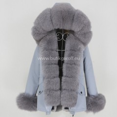 Short Light blue Winter Parka with real fox fur  - Model nr 74