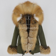 Short Khaki Winter Parka with real fox fur  - Model nr 77