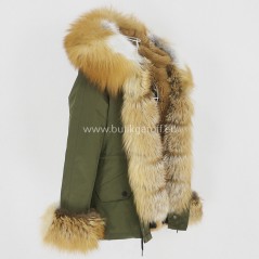 Short Khaki Winter Parka with real fox fur  - Model nr 77