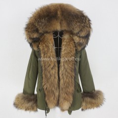 Short Khaki Winter Parka with real racoon fur  - Model nr 79
