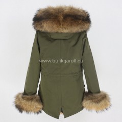 Short Khaki Winter Parka with real racoon fur  - Model nr 79