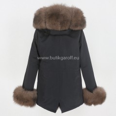Short Black Winter Parka with real fox fur  - Model nr 80