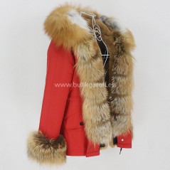 Short Red Winter Parka with real gold fox fur  - Model nr 81