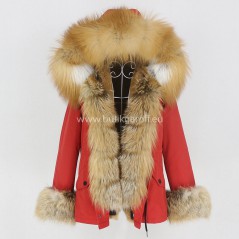Short Red Winter Parka with real gold fox fur  - Model nr 81