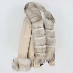 Short Beige Winter Parka with real fox fur  - Model nr 82