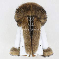 Short White Winter Parka with real racoon fur  - Model nr 83