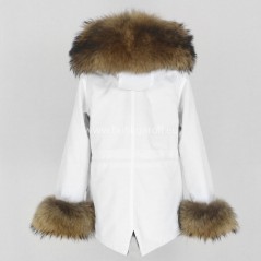 Short White Winter Parka with real racoon fur  - Model nr 83