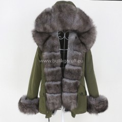 Short Khaki Winter Parka with real fox fur  - Model nr 84