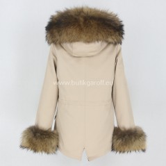 Short Beige Winter Parka with real racoon fur  - Model nr 85
