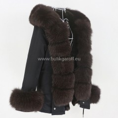Short Black Winter Parka with real fox fur  - Model nr 86