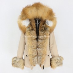 Short Beige Winter Parka with real fox fur  - Model nr 87
