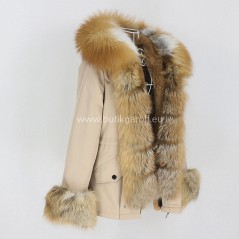 Short Beige Winter Parka with real fox fur  - Model nr 87