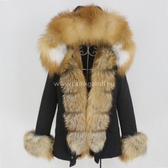 Short Black Winter Parka with real gold fox fur  - Model nr 88
