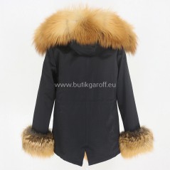 Short Black Winter Parka with real gold fox fur  - Model nr 88