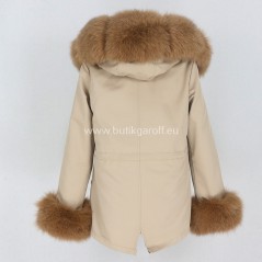 Short Beige Winter Parka with real fox fur  - Model nr 89