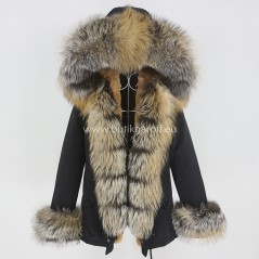 Short Black Winter Parka with real fox fur  - Model nr 90