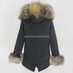Short Black Winter Parka with real fox fur  - Model nr 90