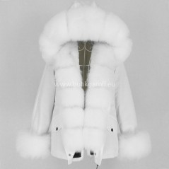 Short White Winter Parka with real fox fur  - Model nr 91