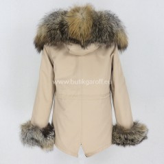 Short Beige Winter Parka with real fox fur  - Model nr 92