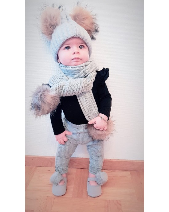 Kids light grey set : vinter cap with scarf
