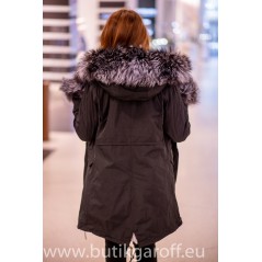 Winter Black Parka with real silver fox fur - Model 56