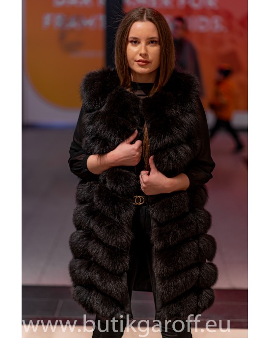 Arabic Black real fox fur vest 90cm