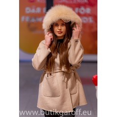 Cashmere Coat  with real fur collar- Light beige nr 2 - 100% alpaka wool