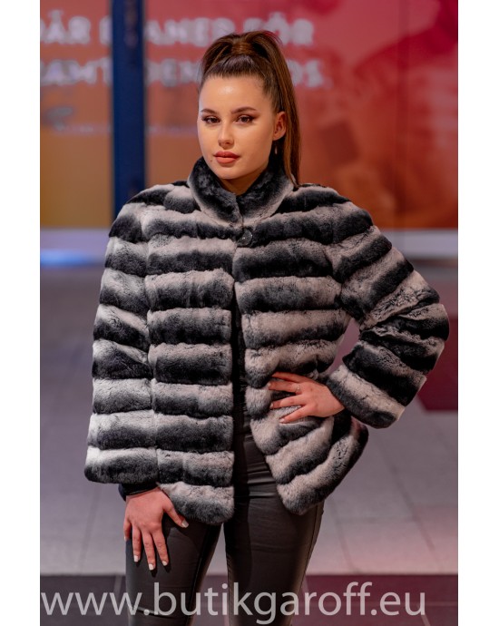 Exclusive chinchilla  jacket  grey/black real fur PREMIUM quality