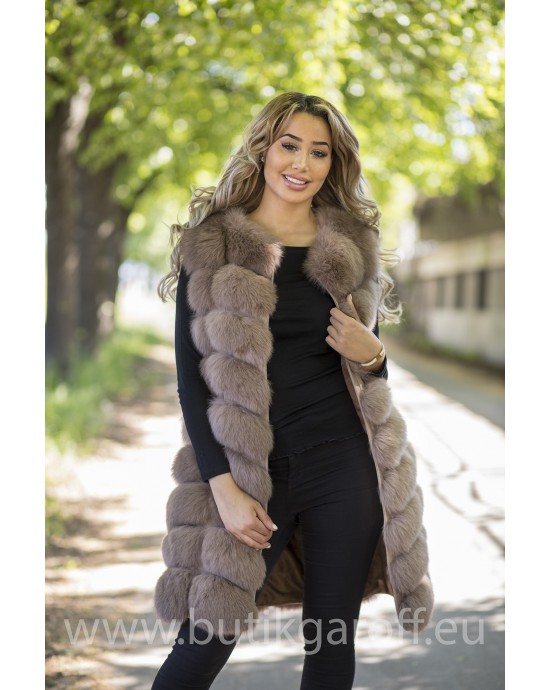 LONG Vest real fur - LIGHT BROWN