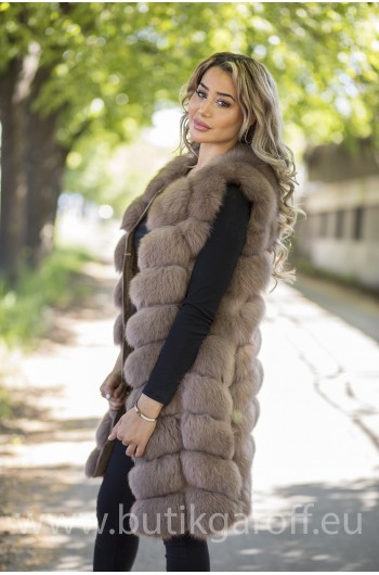 LONG Vest real fur - LIGHT BROWN