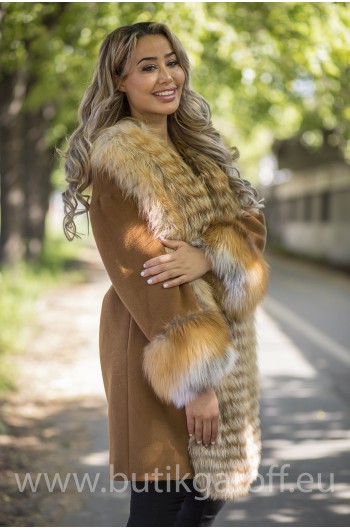 Cashmire Coat with Real Fox Fur collar - GOLD FOX
