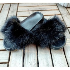 Fluffy fake fur slipper - Black