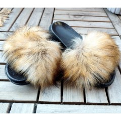 Fluffy fake fur slipper - Racoon
