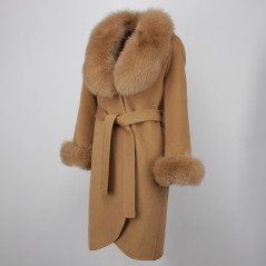 copy of Cashmere Coat with real fox fur - LIGHT BEIGE