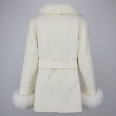 copy of Cashmere Coat  with real fur collar- Black - 100% alpaka wool