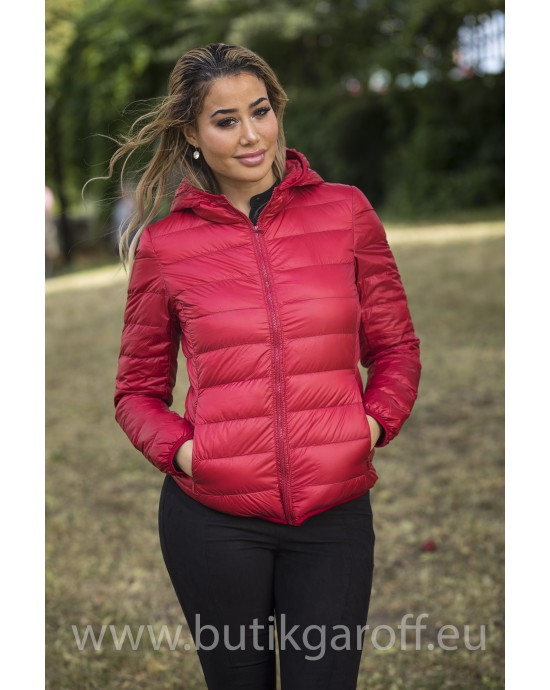 REAL DOWN JACKET WITH HOODIE- RED 100%