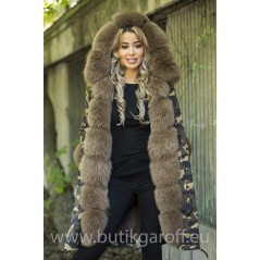 LONG CAMO PARKA WITH BROWN REAL FOX FUR
