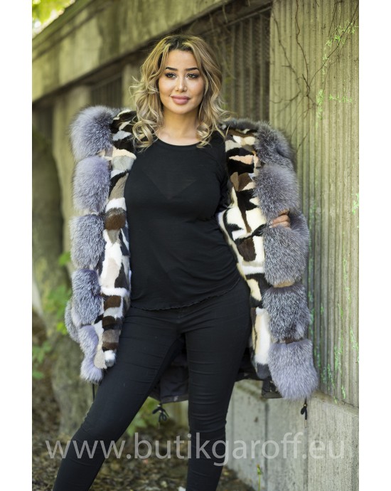 MINK LIGHT CAMO PARKA WITH REAL SILVER FOX FUR